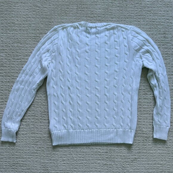 RALPH LAUREN | White Cable Knit Crew Neck Sweater Sz M - Picture 2 of 7